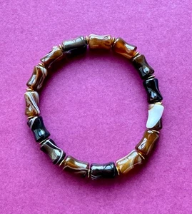 Natural Banded Agate Bamboo-Style Beads Bracelet 8x12mm Handcrafted Energy Stone - Picture 1 of 4