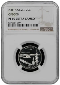 2005 S Silver Oregon quarter graded by NGC PF 69 Ultra Cameo - Picture 1 of 2