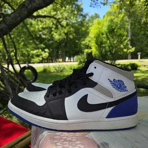 Jordan 1 Mid Royal Black Toe Mens Size 11 White Blue Black Trainer Sneakers - Picture 1 of 12