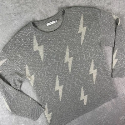 Suéter para mujer exuberante talla mediana gris jaspeado gráfico rayo tejido pulóver Foto 1 de 4