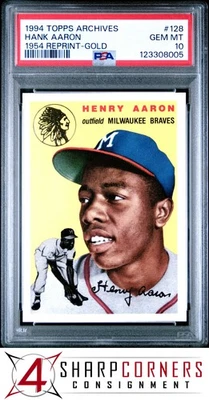 1994 TOPPS ARCHIVES 1954 REPRINT GOLD #128 HANK AARON HOF PSA 10 - Image 1 of 3