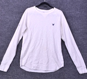 American Eagle Shirt Mens Large White Waffle Knit Long Sleeve Thermal AE Logo - Picture 1 of 18