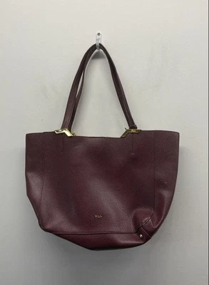 Lauren Ralph Lauren RLL Burgundy Pebbled Leather Tote Bag Gold Tone Hardware - Image 1 of 4