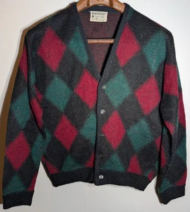 Vintage 60er Windbreaker Lamm Strick Argyle Mohair Strickjacke Mehrfarbig Gr. L - Bild 1 von 9