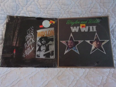 WAYLON JENNINGS 2 LP LOT NEW COUNTRY WILLIE NELSON WWII + IT'S ONLY ROCK & ROLL - Image 1 of 4