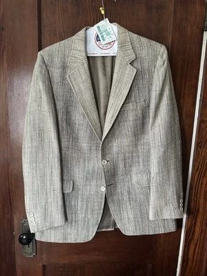 Thos vintage. Blazer Stuart 100% Seda Traje Chaqueta Gris ESPIGA Grande Foto 1 de 4