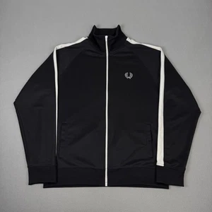 Fred Perry Jacket Mens Large Black White Full Zip Track Top Mod Casual Ska Retro - Picture 1 of 13