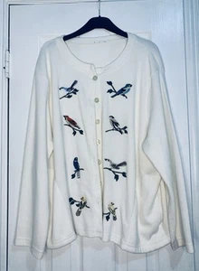 Bon Worth White Embroidered Birds Long Sleeve Cardigan Womens Size Large - Picture 1 of 4