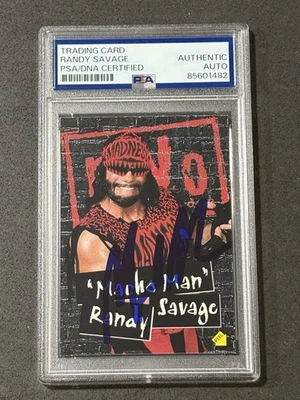 “MACHO MAN” RANDY SAVAGE 1998 TOPPS WCW/NWO STICKERS SIGNED AUTO CARD PSA/DNA - Image 1 of 2