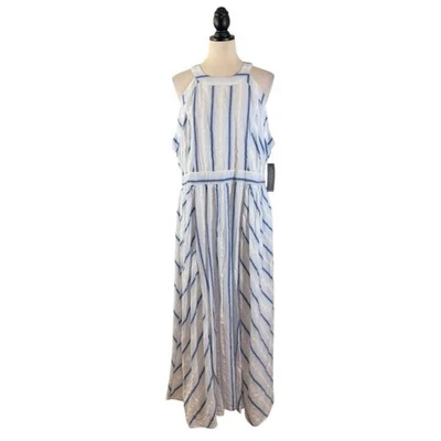 NWT Lane Bryant Maxi Dress White Blue Stripe Halter Sleeveless, Size 14 - Image 1 of 4