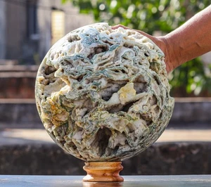 230 mm Drusen Grün Moos Achat Meditation Heilung Chakra Kraft Stein Kugel Kugel - Bild 1 von 10