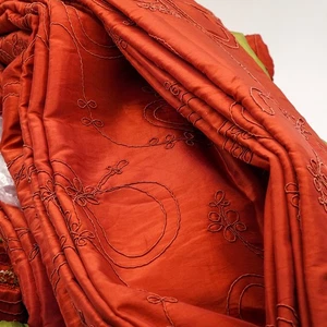 2 Orange Custom Embroidered Panels 100% Silk Taffeta Pinch Pleat Insulated 106"L - Picture 1 of 5