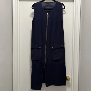 NEU Zara Basic Damen Kleid dunkelblau Viskosemischung Frontreißverschluss Gr. XL - Bild 1 von 17