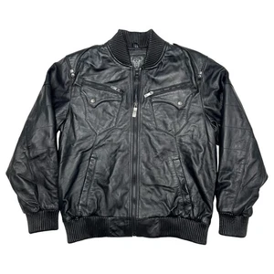 Y2K Blac Label Bomber Grunge Giacca Pelle Uomo XL Biker Deadstock Tag G-III - Foto 1 di 17