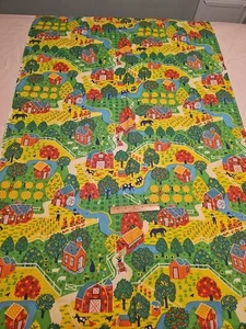Vintage Cotton Fabric Americana Farm Barn Apples Church Country 3 Yds 6" x 35" - Picture 1 of 15
