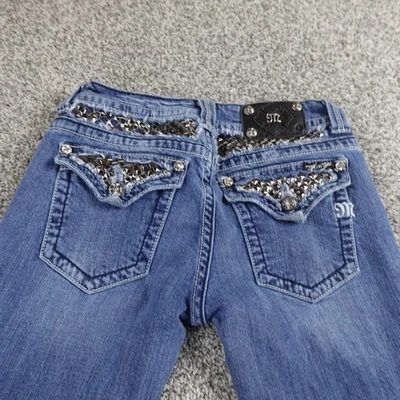 Pantalones de mezclilla Miss Me para mujer 29 azul oscuro tiro bajo bota solapa bolsillo elástico Y2K Foto 1 de 4