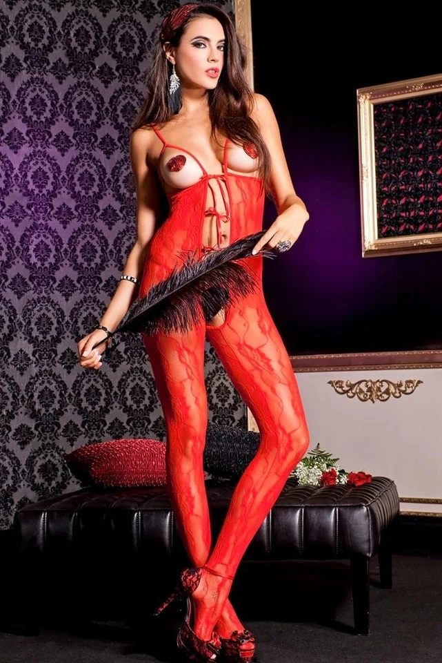 Sexy PIERNAS DE MÚSICA sin copa PEEK-A-BOO encaje CORTE CORBATA FRONTAL sin ganchillo BODYSTOCKING Foto 1 de 1