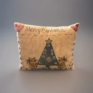 Kleines dekoratives handgefertigtes Weihnachtskissen. Weihnachtsbaum/ Katzen - Bild 1 von 3