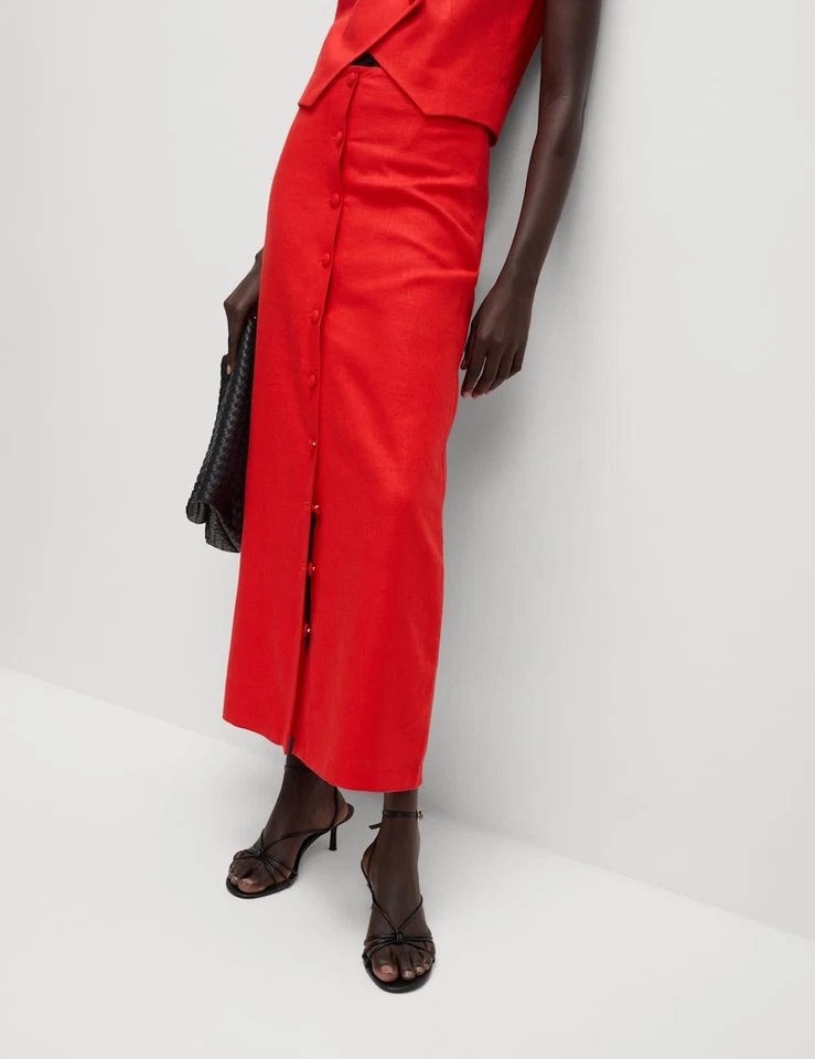 Marks & Spencer Womens Red Linen Midi Pencil Women Skirt - M&S — 第 1/1 张图片