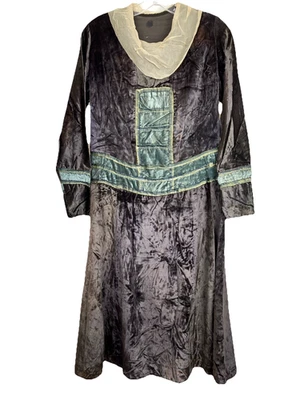 Terciopelo Boho Años 20 Cintura Caída Años 20 Aleta Terciopelo Púrpura Azul Panne Pátina Foto 1 de 4