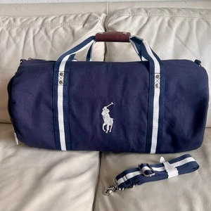 Bolso de Lona Ralph Lauren Azul Marino Lona Blanco Rayas Correa para el Hombro Viaje Gimnasio - Imagen 1 de 7
