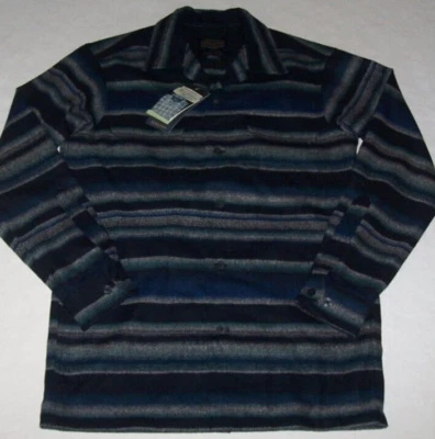 NWT Pendleton NAVY/GRAY OMBRE STRIPE ORIGINAL BOARD Shirt Virgin Wool Men's XS - Image 1 of 4