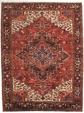 Hand Knotted Tribal Red Ivory Oriental Heriz Area Rug Wool Carpet 8'5" x 11'3"