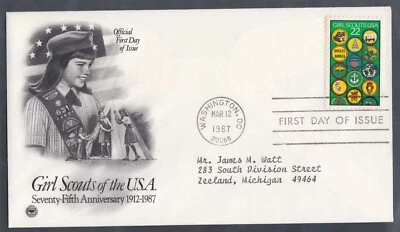 USA 1987 2 FIRST DAY COVERS 75th ANNIV OF THE GIRL SCOUTS OF AMERICA + 2 CACHETS - Image 1 of 2