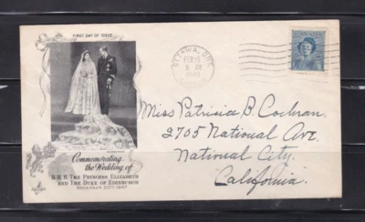 1948 Canada FDC Princess Elizabeth Philip Duke of Edinburgh Wedding 4c Stamp - Image 1 of 2