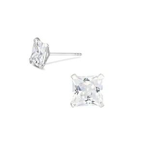 Sterling Silver Princess Cut Square CZ Studs Earrings Prong Set White 5mm - Picture 1 of 11