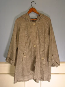 Jones & CO New York Linen Women’s 1X Button Hoodie Smock Tunic Shirt w Hood - Picture 1 of 7