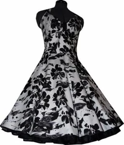 50er Jahre Tanzkleid zum Petticoat weiß schwarz Blumen nach Maß Vintage - Bild 1 von 3