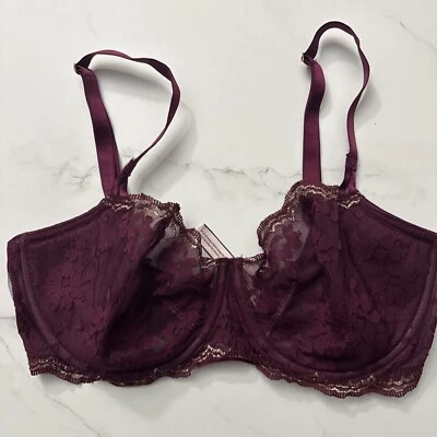 Victorias Secret 34DDD Dream Angels Push Up Without Padding Bra Burgundy Lace - Image 1 of 4