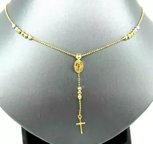 ATEMBERAUBENDE 14 K GELBGOLD ROSENKRANZ HALSKETTE MIT KREUZ UND UNSERE DAMEN WUNDER - Bild 1 von 7