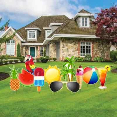 Summer Yard Cards, Summer Theme Accessories, 10pc Yard Sign Set, Inlcudes Stakes - Image 1 of 4