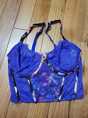 Sofia Vergara Womens Lace, Embroidered Bustier  Underwire Bra Blue ~ 36DD - Image 1 of 4