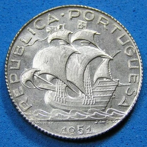 Portugal 2-1/2 Escudos Silver Coin 1951 High Grade Ship, Free S/H after 1st item - Picture 1 of 2