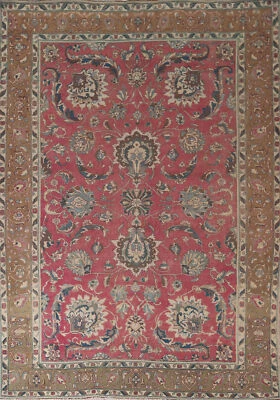 Pink Floral Tebriz Vintage Area Rug 8x11 Handmade Wool for Living Room Bedroom - Image 1 of 4