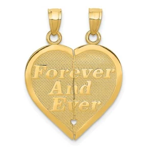 Real 14kt Yellow Gold Reversible FOREVER AND EVER Break-apart Heart Pendant - Picture 1 of 6