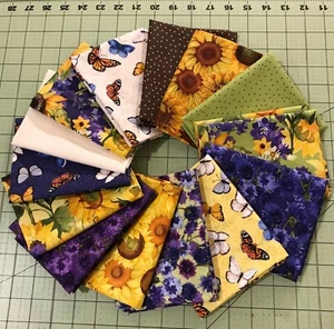 Clothworks Sunny Fields 14 piece FQ Bundle with Panel - Picture 1 of 9