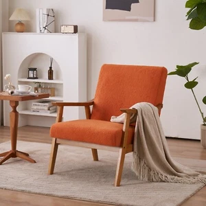 Modern Mid-Century Burnt Orange Accent Chair with Solid Wood Frame, Teddy Velvet - Picture 1 of 15