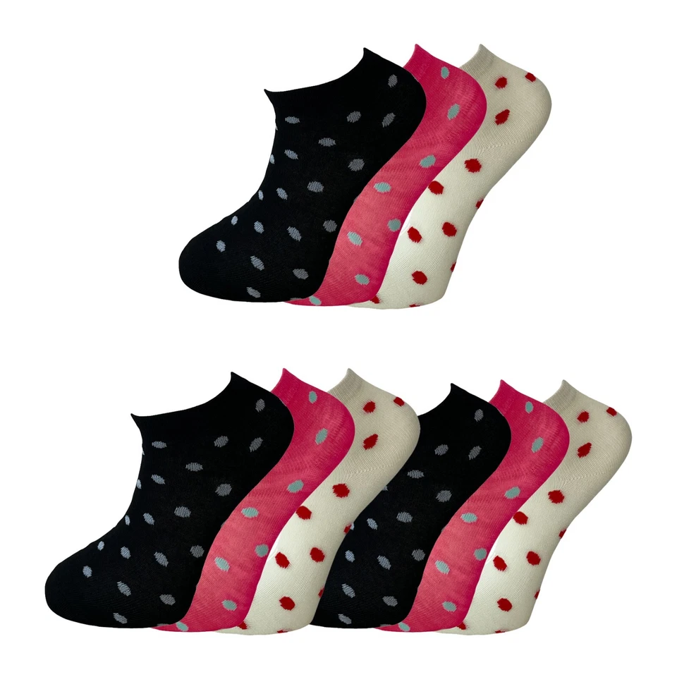 3-6 pares de calcetines tobilleros de entrenamiento para mujer a lunares talla única talla UK 4-6 Foto 1 de 1