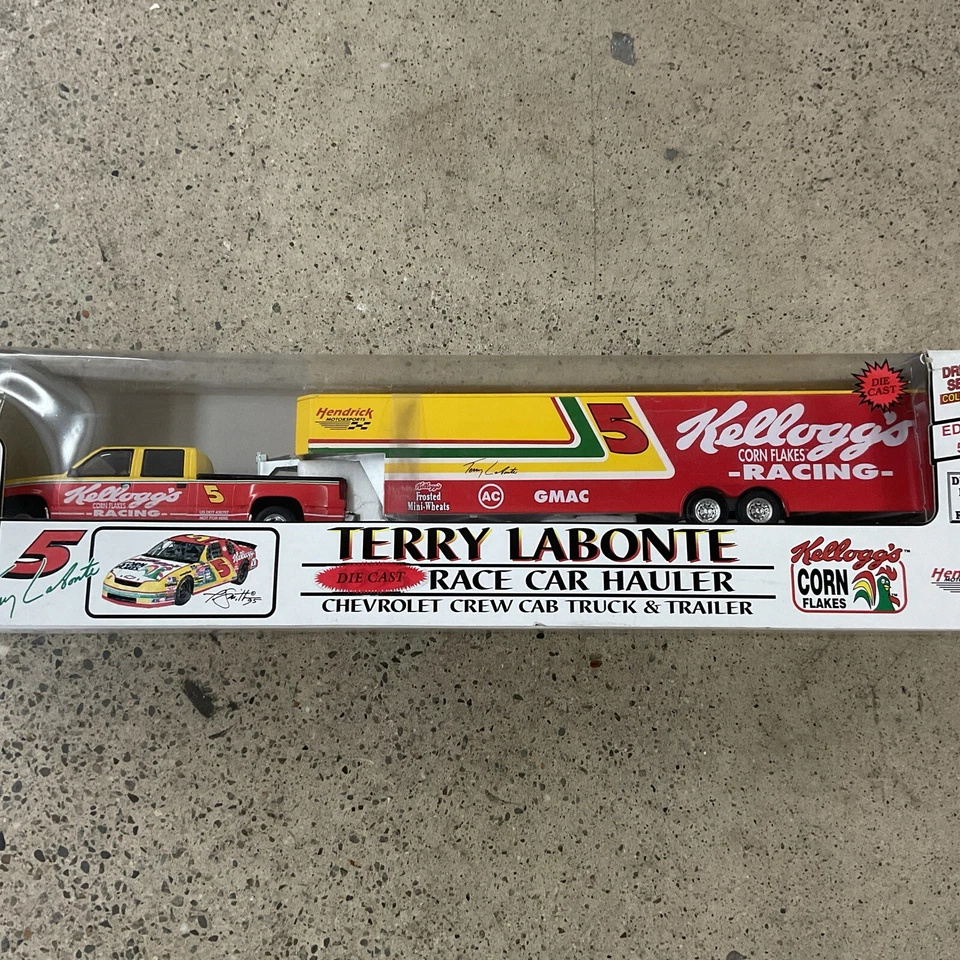 TERRY LABONTE #5 DIE CAST BANK RACE CAR HAULER KELLOGGS CAB TRUCK TRAILER 1995 - Image 1 of 1