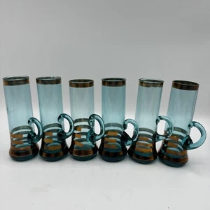 Vintage Bohemian Czech Aqua Blau & Gold 4,25" Cordial Gläser 6er Set - Bild 1 von 15