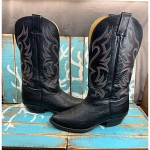 Stivali da cowboy vintage NOCONA neri in pelle di toro ricamati da uomo 8,5EE USA - Foto 1 di 9