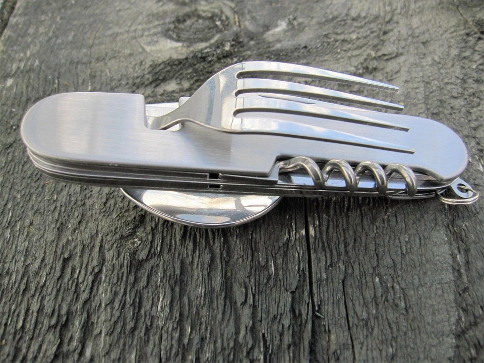 7 in 1 Outdoorset Notfallset Edelstahl Essbesteck Messer Gabel Löffel Multitool