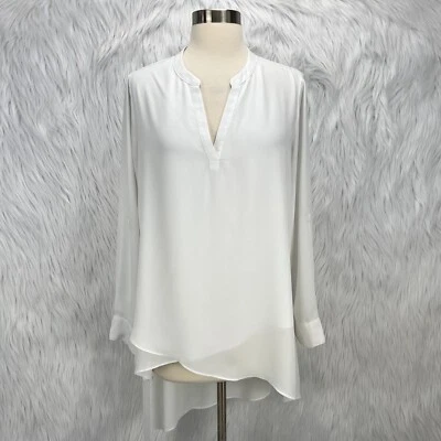 Joseph Ribkoff Womens 8 White Tunic Top Asymmetric Roll Tab Pullover Blouse Flaw - Image 1 of 4