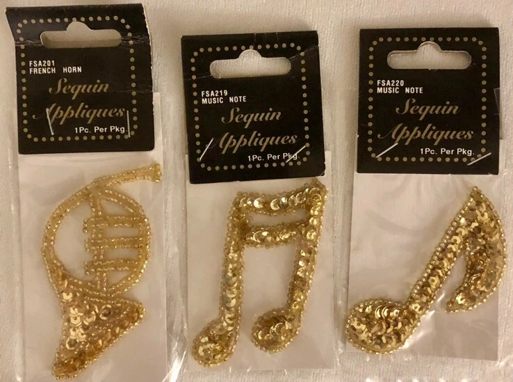 老式3件套金色串珠和亮片乐器 — 第 1/1 张图片