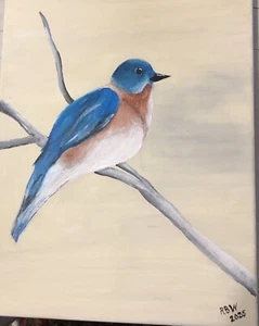 Hand Painted Blue Bird Acrylic On Canvas.11x14By RBWallace Painted January 2025. - Picture 1 of 4