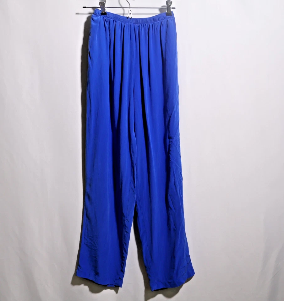 Pantalones de Colección 100% Seda Azul Real Tirar Bolsillos Alto Cintura Elástica Para Mujer S Foto 1 de 4